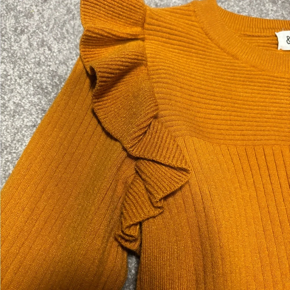 Rust Ruffle-Shoulder Ribbed Sweater Top – Women’s - Picture 4 of 4